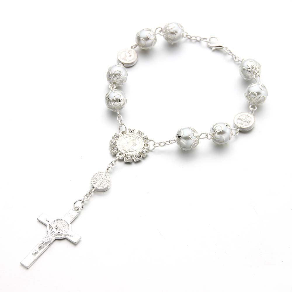 Pulsera Religiosa de cuentas de 10MM con dije de cruz