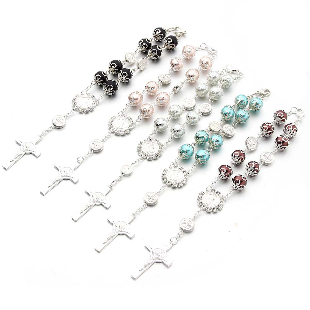 Pulsera Religiosa de cuentas de 10MM con dije de cruz