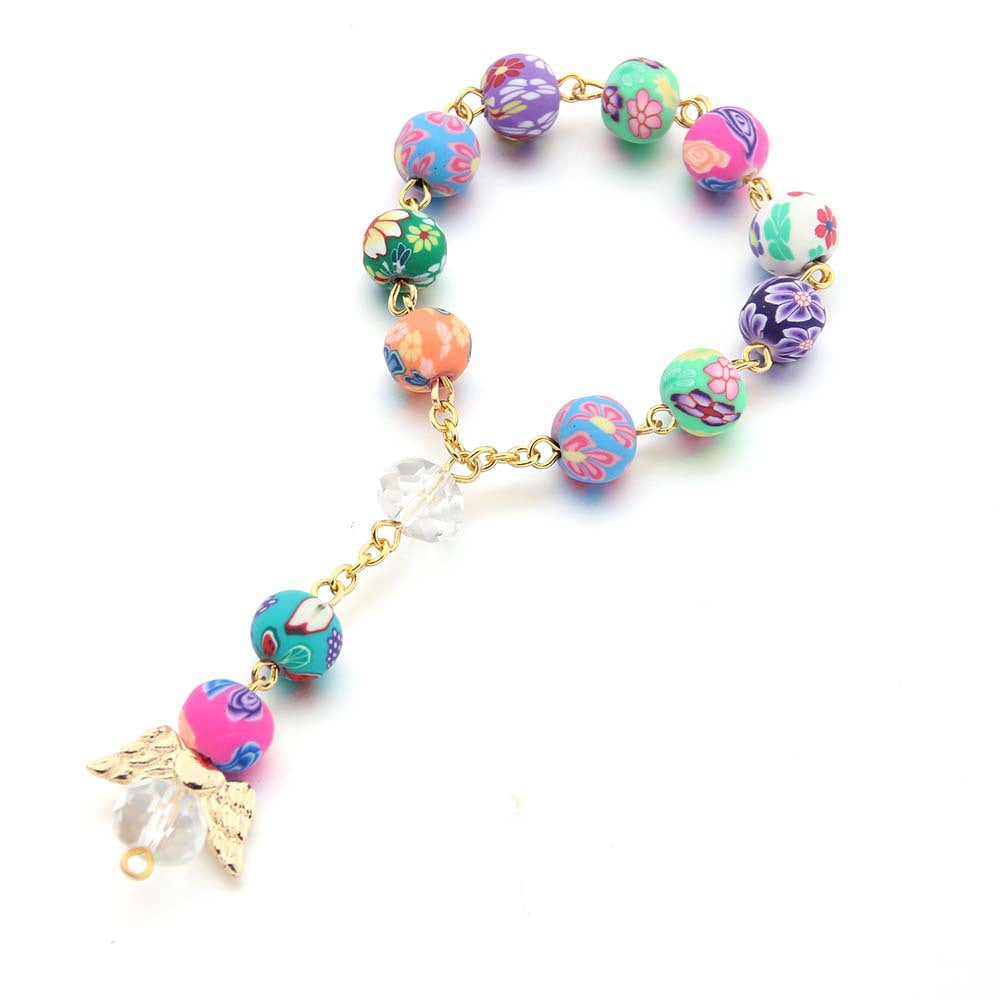 Pulsera Religiosa con Virgen de Guadalupe – Cuentas de Arcilla para Bautizo o Primera Comunión