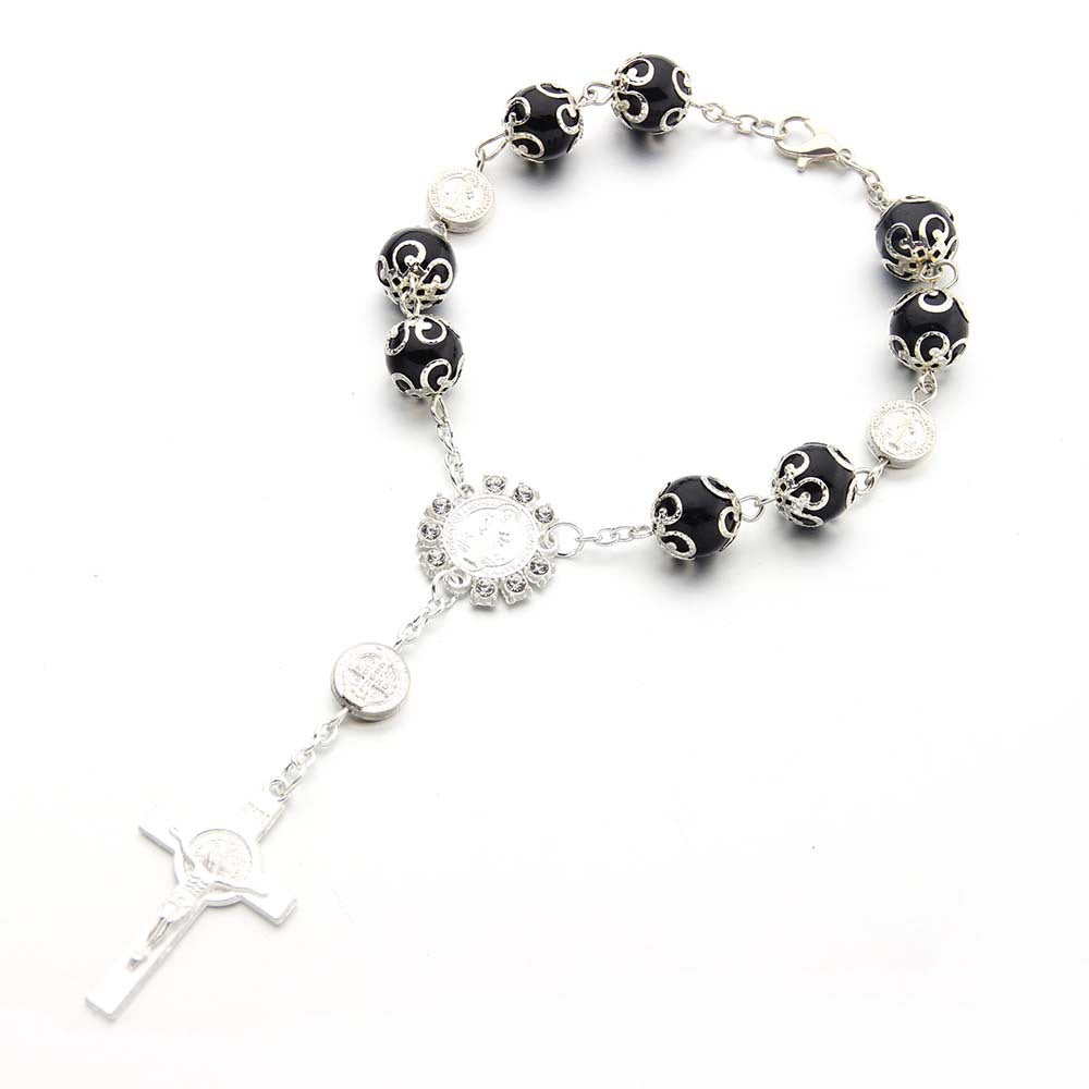 Pulsera Religiosa de cuentas de 10MM con dije de cruz