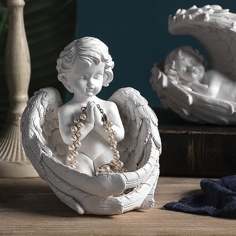 Ángel Querubín Decorativo en Estatua Pequeña de Resina para el Hogar