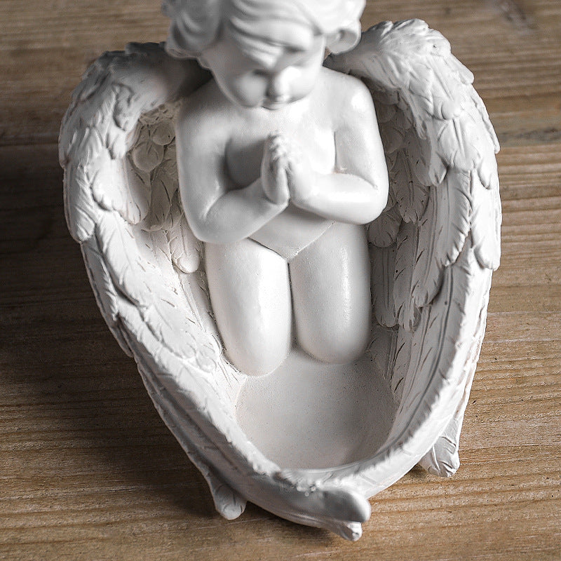 Ángel Querubín Decorativo en Estatua Pequeña de Resina para el Hogar