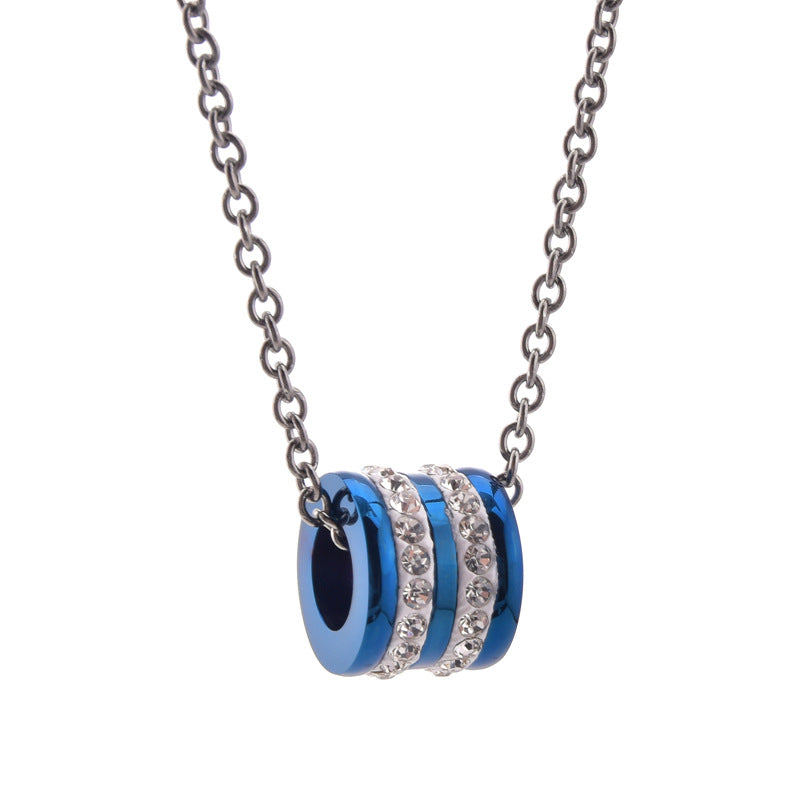 Cadena Corta para Hombre de Acero Inoxidable – Dije Cilíndrico con Cristales