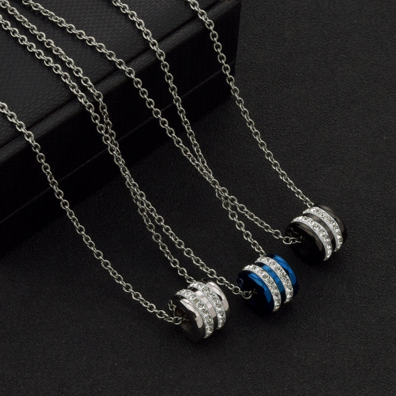 Cadena Corta para Hombre de Acero Inoxidable – Dije Cilíndrico con Cristales