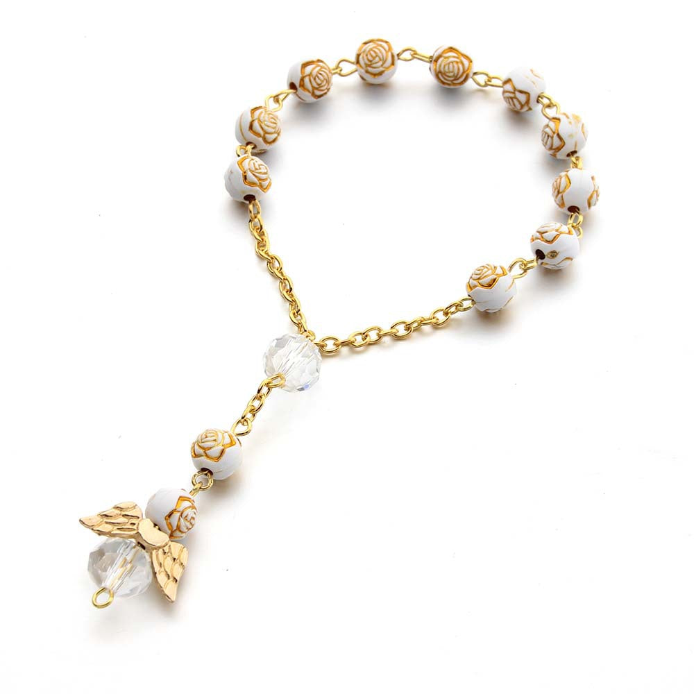 Pulsera Religiosa Virgen del Carmen – Recuerdo de Bautizo con Cuentas Acrílicas Decoradas