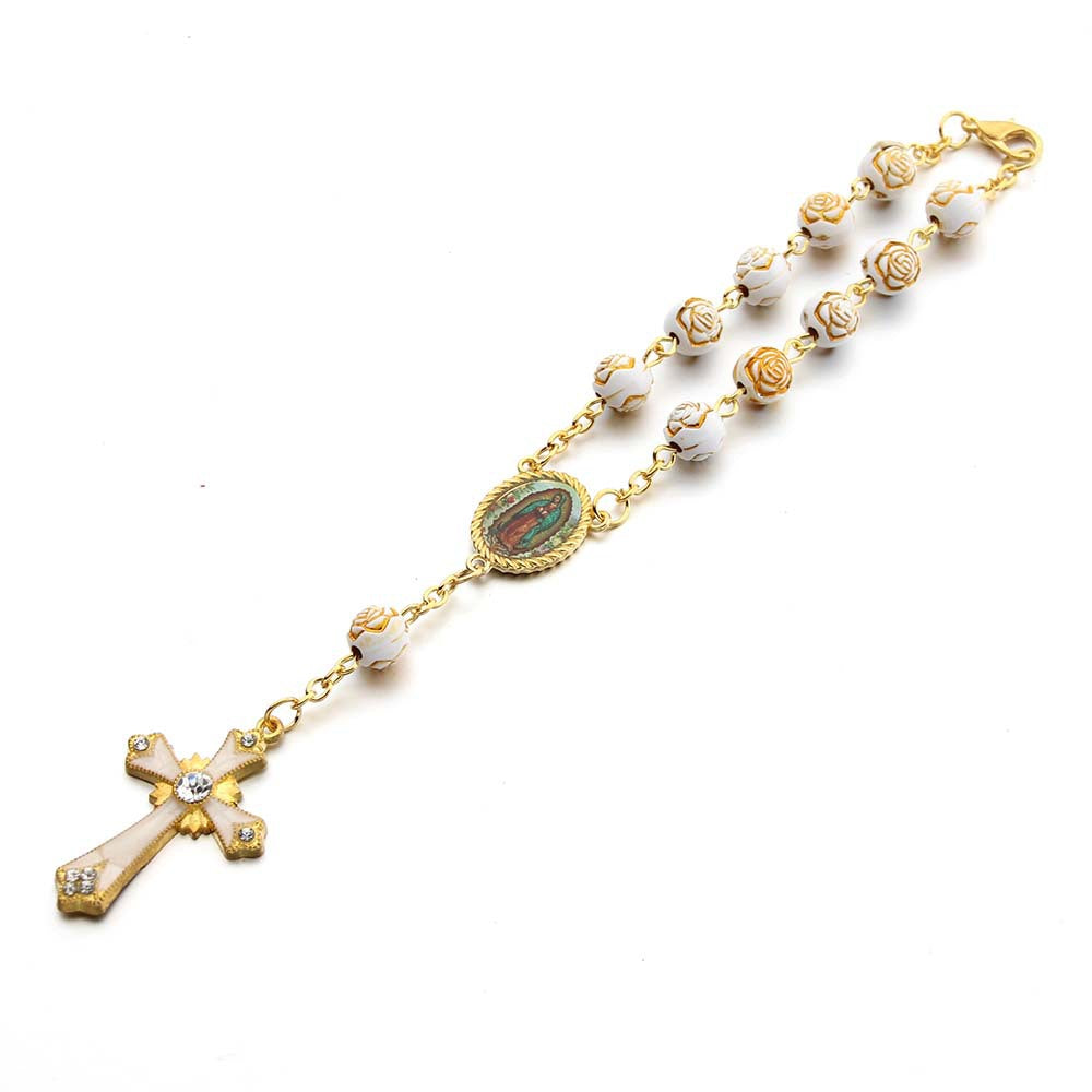 Pulsera Religiosa Virgen del Carmen – Recuerdo de Bautizo con Cuentas Acrílicas Decoradas