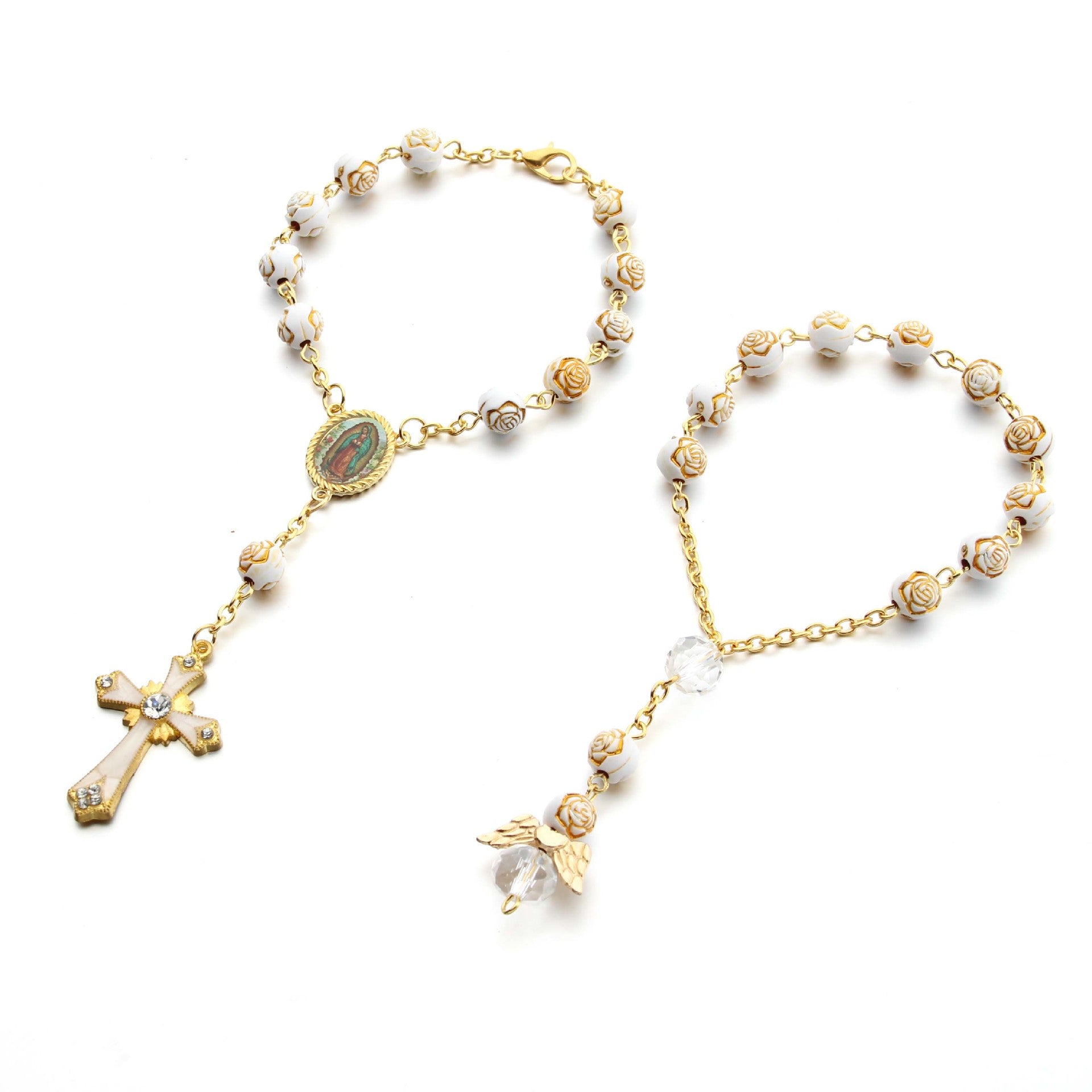 Pulsera Religiosa Virgen del Carmen – Recuerdo de Bautizo con Cuentas Acrílicas Decoradas