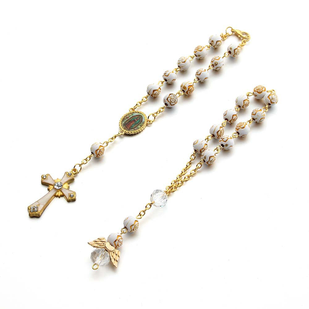 Pulsera Religiosa Virgen del Carmen – Recuerdo de Bautizo con Cuentas Acrílicas Decoradas