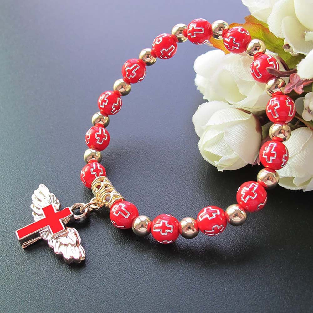 Pulsera de cuentas con dije de cruz: Proteccion y guía Espiritual
