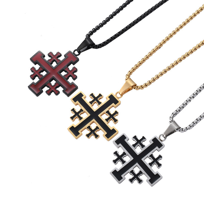 Cadena de Cruz de Jerusalén para Hombre – Acero Inoxidable, Simbolo de protección.