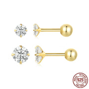 Pendientes Solitario de Plata 925 con Zirconio Corte Diamante y Cierre de Rosca