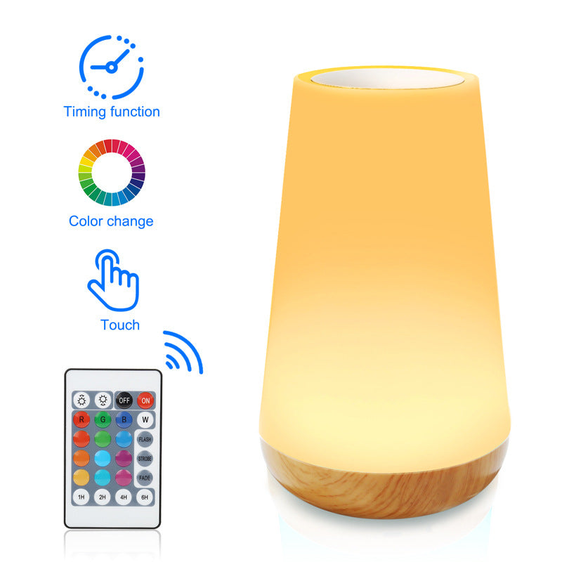 Lámpara de Mesa Efecto Madera con Control Remoto: Luz Táctil Multicolor para Mesita de Noche