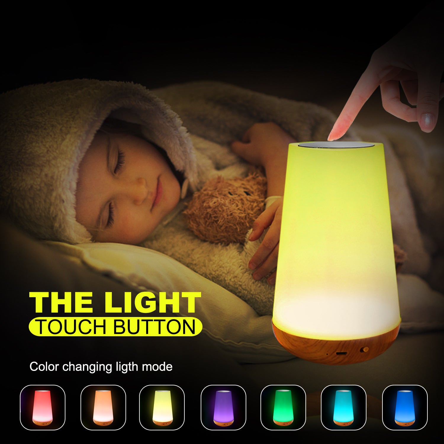 Lámpara de Mesa Efecto Madera con Control Remoto: Luz Táctil Multicolor para Mesita de Noche