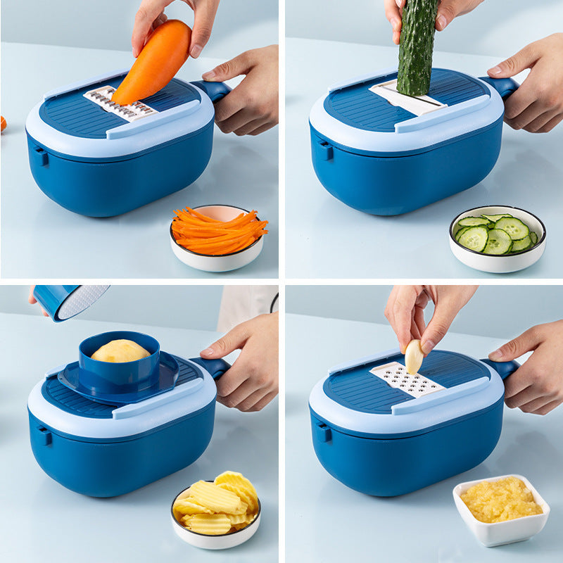 Cortador de verduras multifuncional 7 en 1 con colador y contenedor