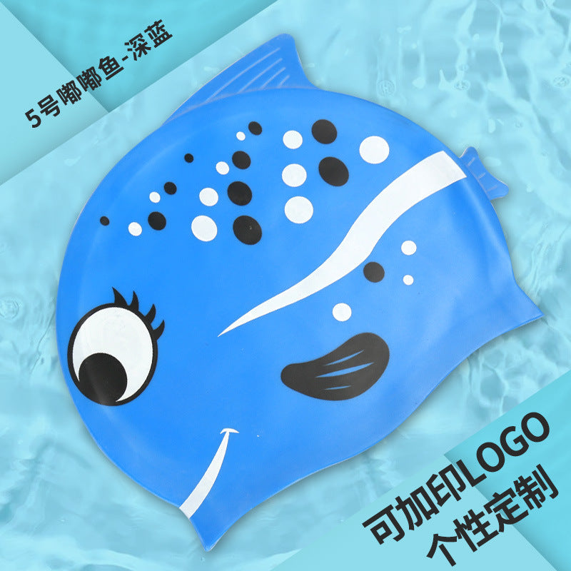 Gorro de silicona infantil multicolor: resistente al agua, con orejeras, diseño de animales y pez para natación y entrenamiento
