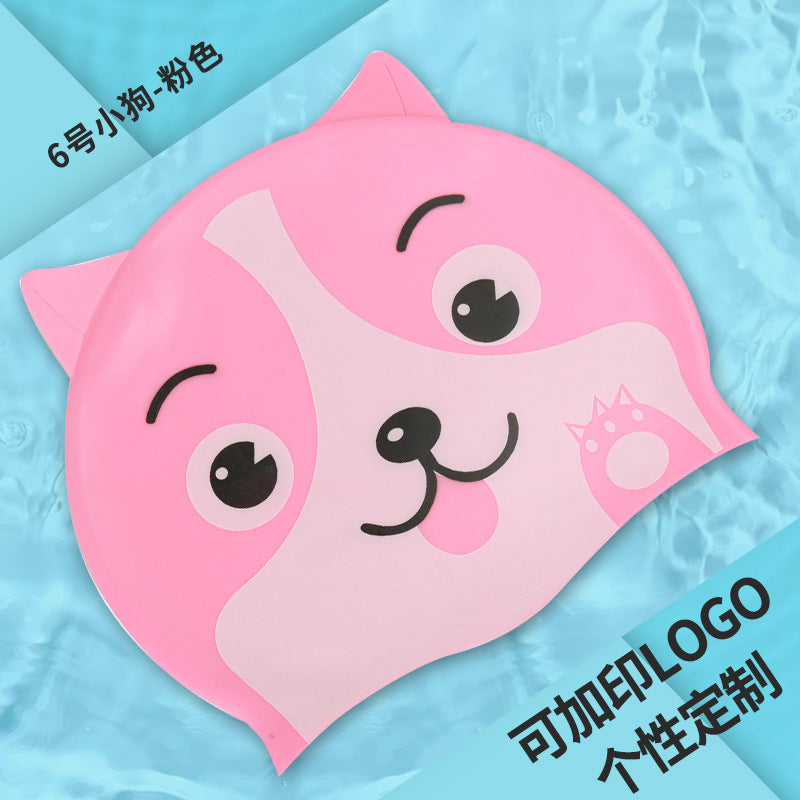 Gorro de silicona infantil multicolor: resistente al agua, con orejeras, diseño de animales y pez para natación y entrenamiento