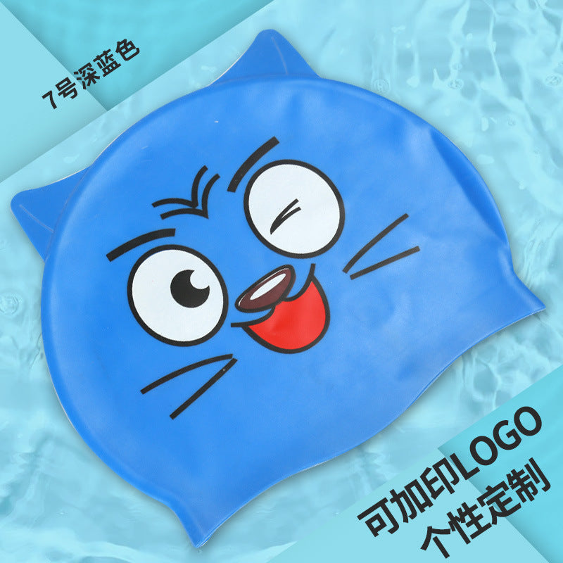 Gorro de silicona infantil multicolor: resistente al agua, con orejeras, diseño de animales y pez para natación y entrenamiento