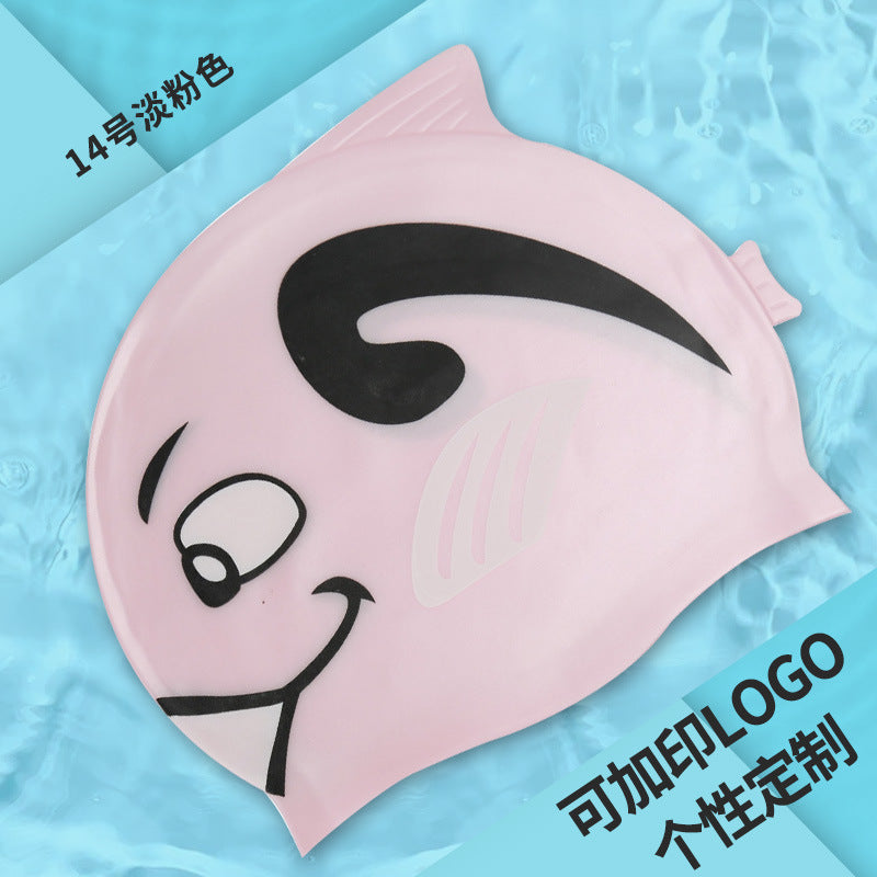 Gorro de silicona infantil multicolor: resistente al agua, con orejeras, diseño de animales y pez para natación y entrenamiento