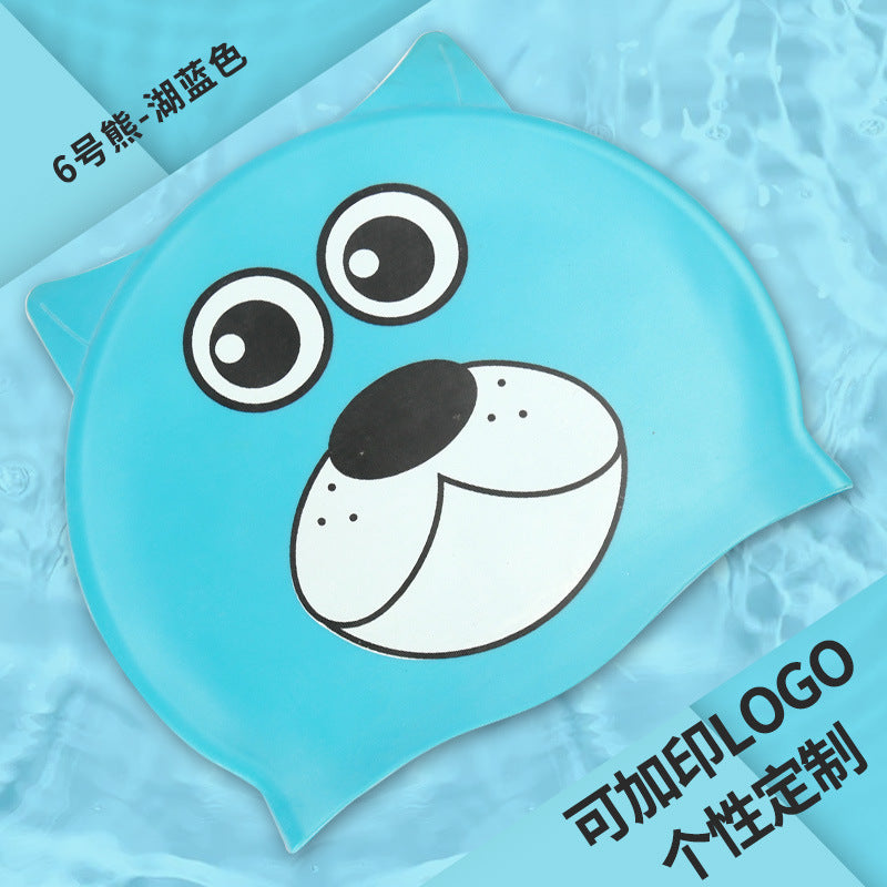 Gorro de silicona infantil multicolor: resistente al agua, con orejeras, diseño de animales y pez para natación y entrenamiento