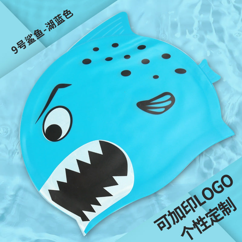 Gorro de silicona infantil multicolor: resistente al agua, con orejeras, diseño de animales y pez para natación y entrenamiento
