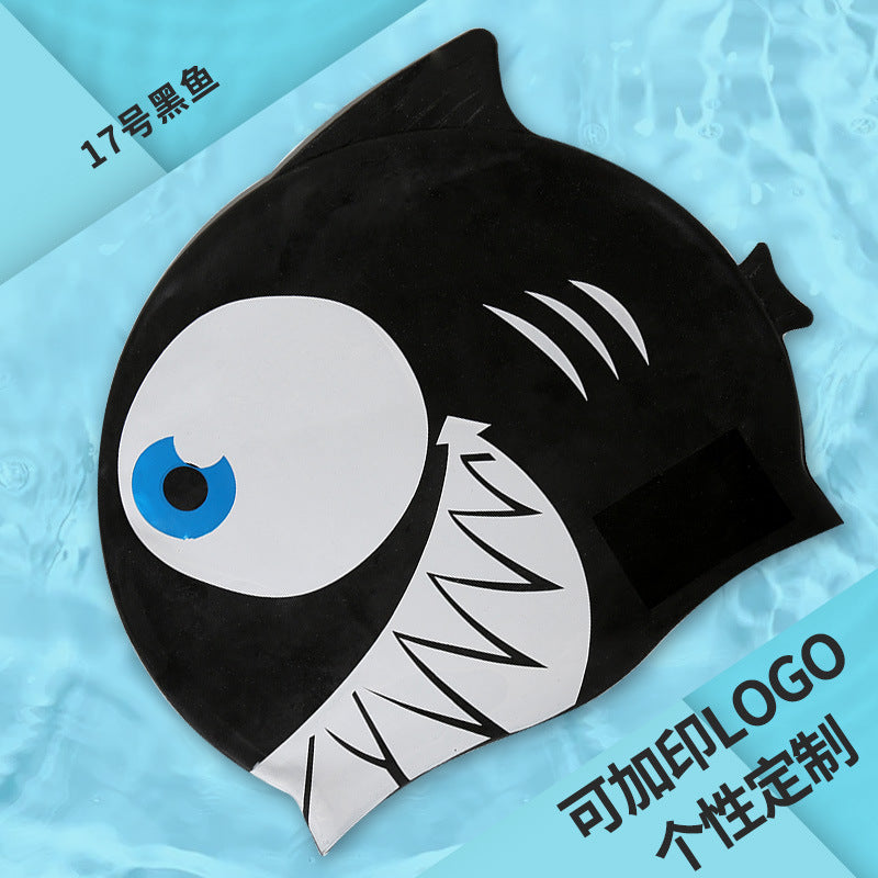 Gorro de silicona infantil multicolor: resistente al agua, con orejeras, diseño de animales y pez para natación y entrenamiento