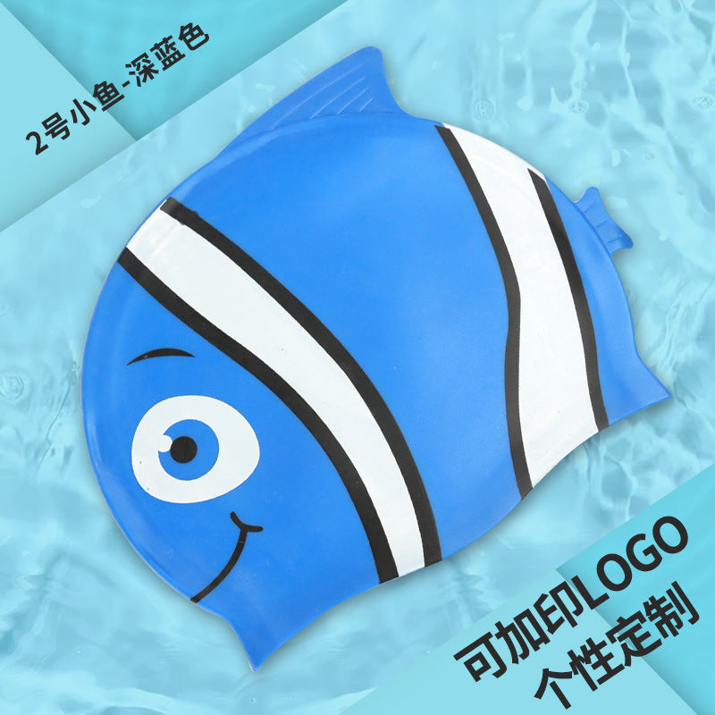 Gorro de silicona infantil multicolor: resistente al agua, con orejeras, diseño de animales y pez para natación y entrenamiento