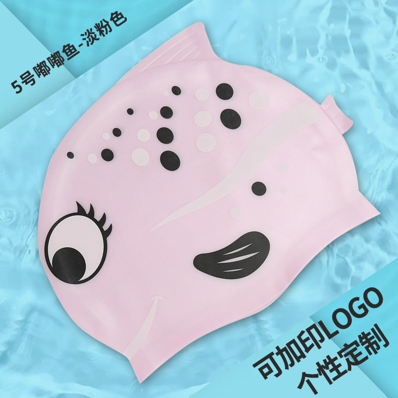 Gorro de silicona infantil multicolor: resistente al agua, con orejeras, diseño de animales y pez para natación y entrenamiento