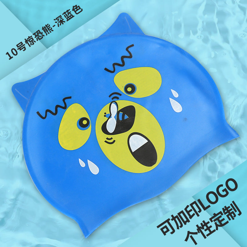 Gorro de silicona infantil multicolor: resistente al agua, con orejeras, diseño de animales y pez para natación y entrenamiento