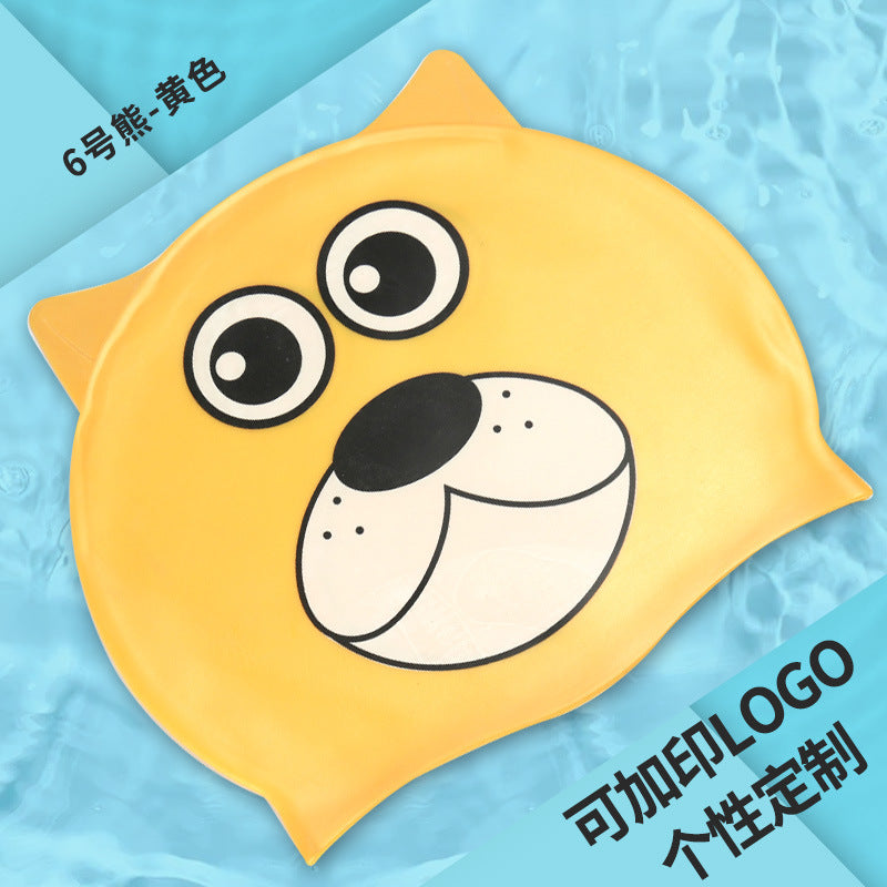 Gorro de silicona infantil multicolor: resistente al agua, con orejeras, diseño de animales y pez para natación y entrenamiento