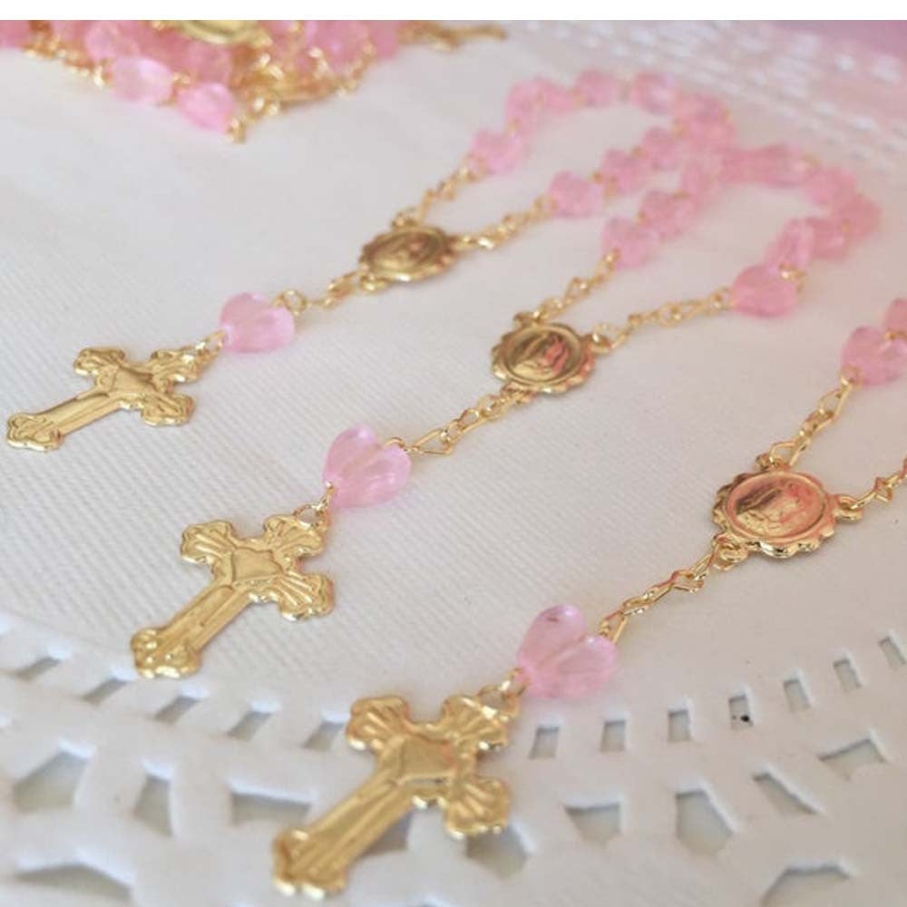 Pulsera Religiosa de Rosas con la Virgen del Carmen – Recuerdo de Bautizo o Primera Comunión