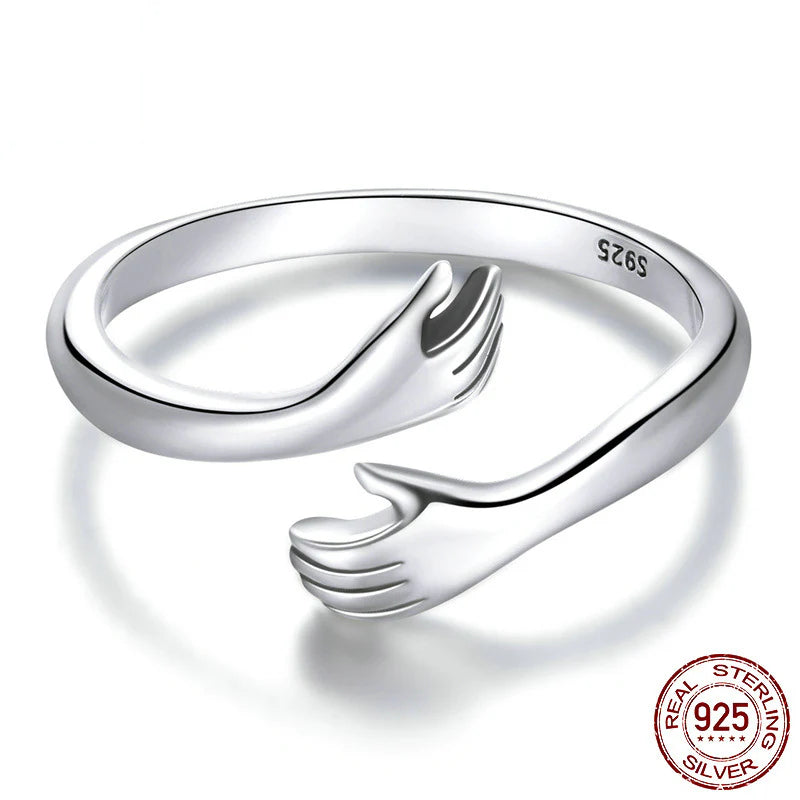 Anillo Abrazo de Plata 925: Diseño Abierto – Símbolo de Amistad