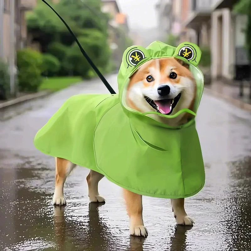 Impermeable Para Perros Con Capucha y Cobertura de Abdomen – Chaqueta de Lluvia Diseño de Rana Tallas S a XL