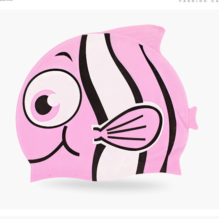 Gorro de silicona infantil multicolor: resistente al agua, con orejeras, diseño de animales y pez para natación y entrenamiento