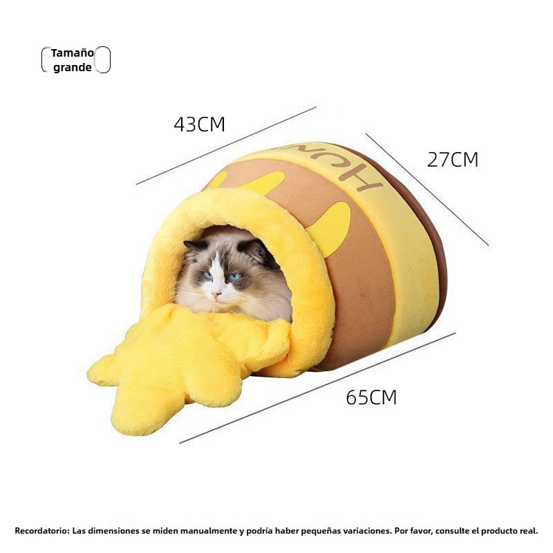 Honey Jar Cat Bed: Warm, Soft, Cute Cartoon Design, All-Season Pet House