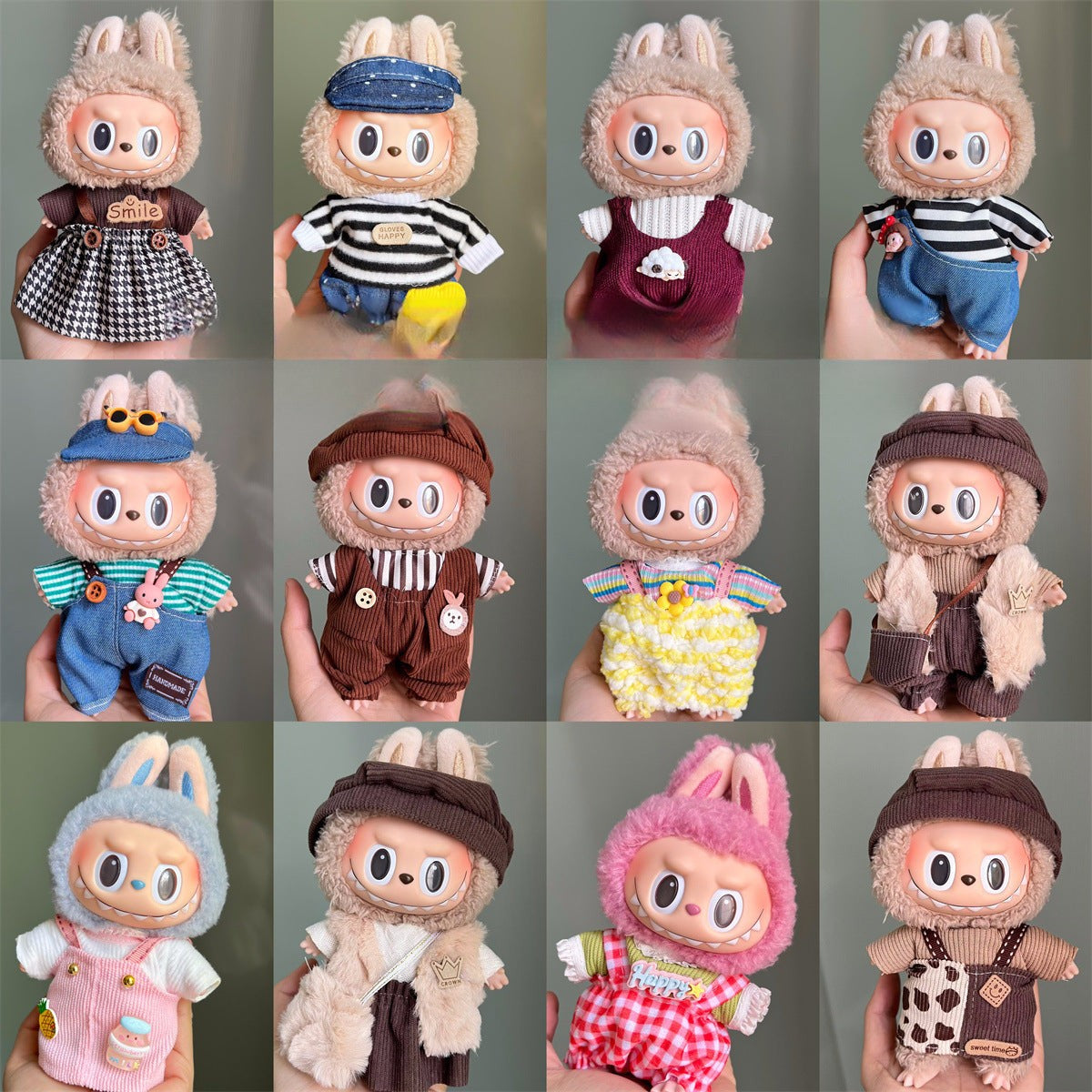 Set de Overol con aplicaciones para muñeca en variados diseños para labubu de 17cm, (Muñeca no incluida)