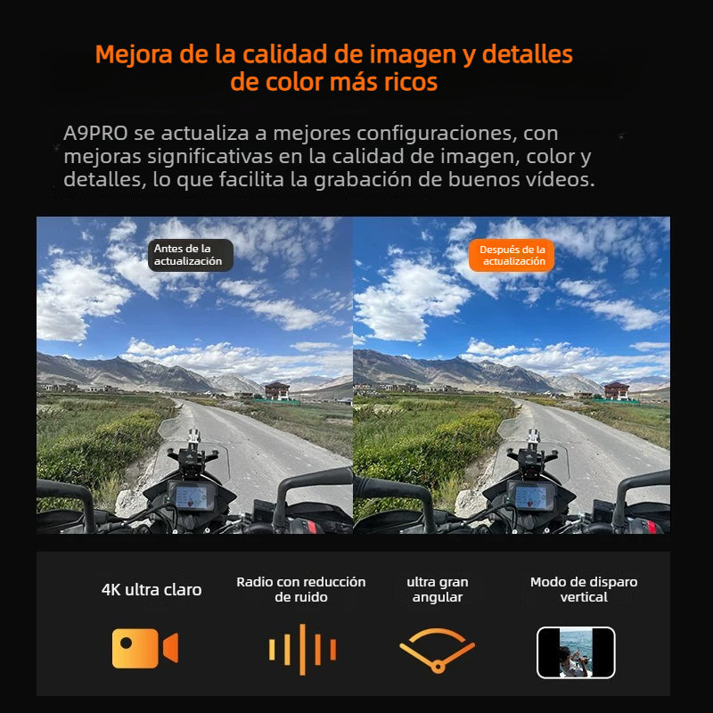 Cámara de acción A9P, cámara de salpicadero para motocicleta, cámara de pesca con casco antivibración 4K