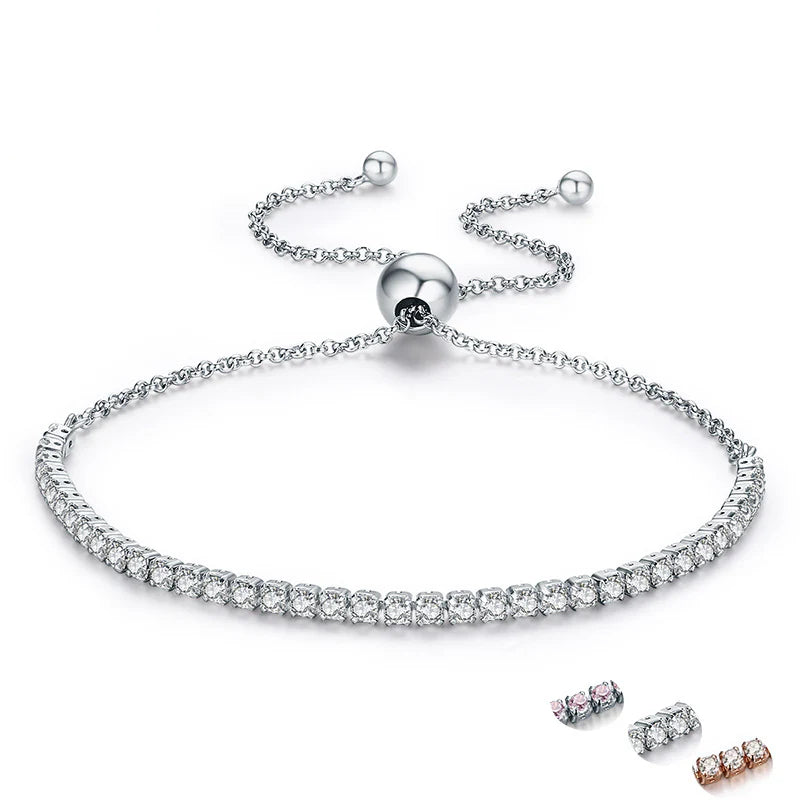 Pulsera ajustable de plata 925 con cristales y cierre deslizante tipo bolita
