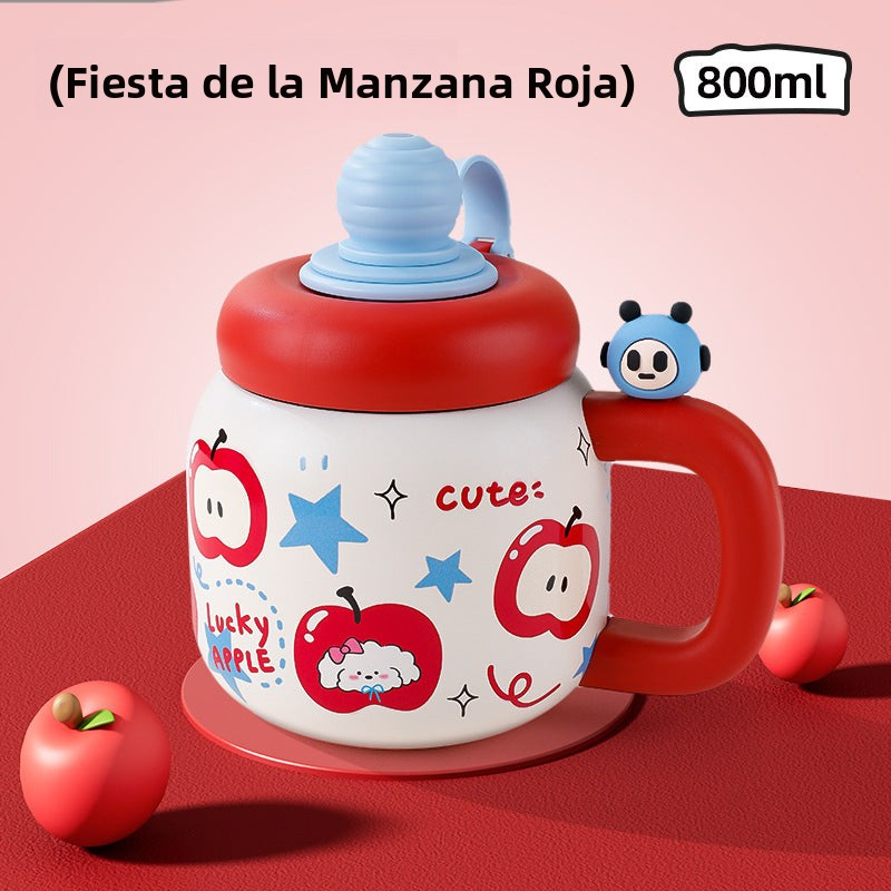 Vaso Térmico Grande para Té, Café o Infusiones con Pajita y Diseño Kawaii