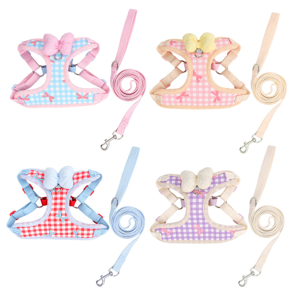 Pet leash with bow and harness for small dogs: stress-free and durable