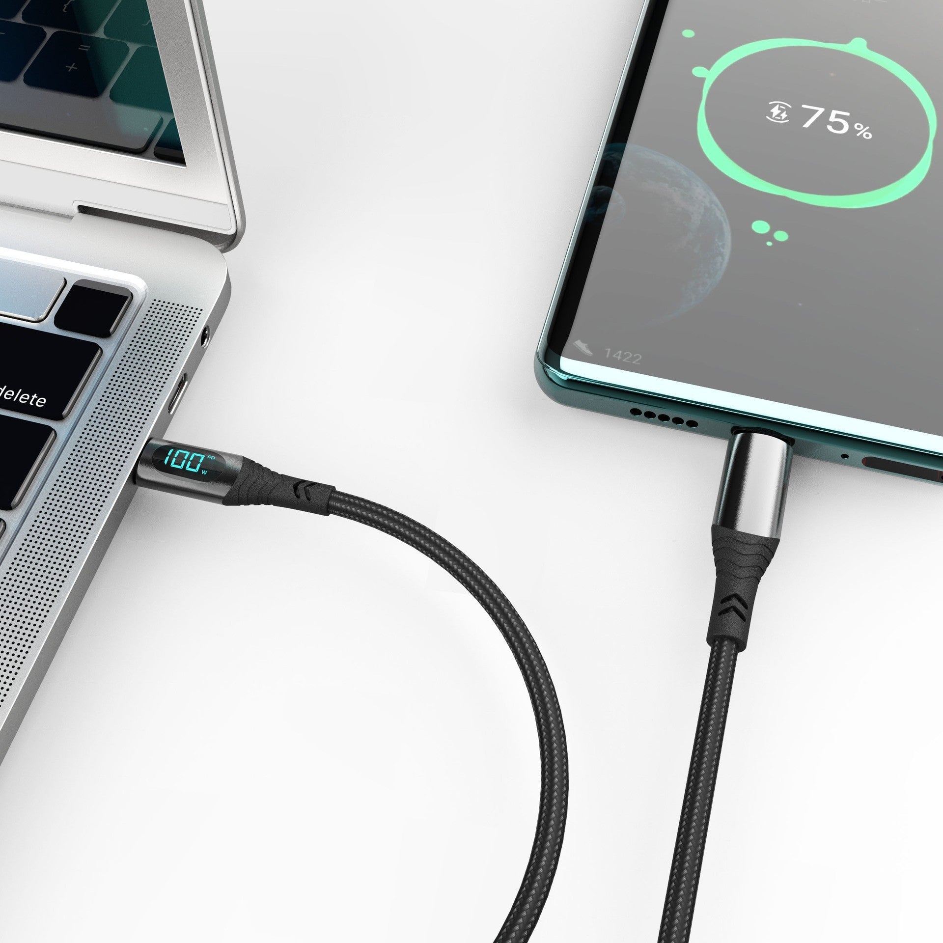 Cable de carga rápida de 100 W con pantalla digital: compatible con dispositivos USB-C tipo C