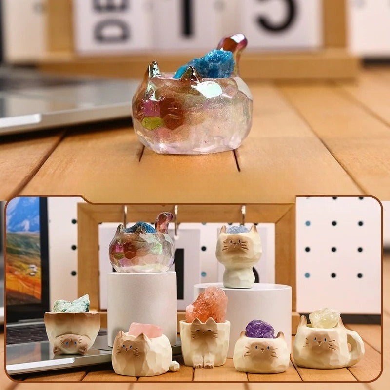 Cartoon Cat Crystal Blind Box: Cute Desk Decor for Good Luck and Gifts