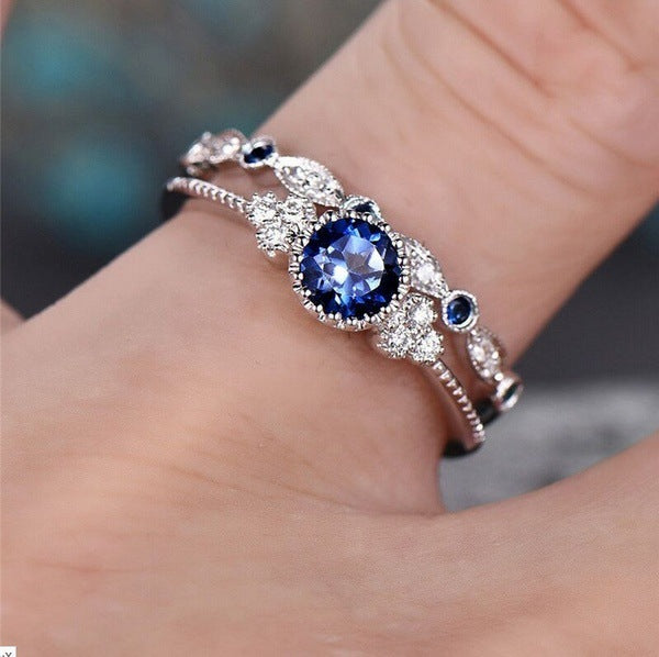Anillos de Compromiso y Boda Económicos – Piedra Estilo Zafiro o Esmeralda con Zirconias