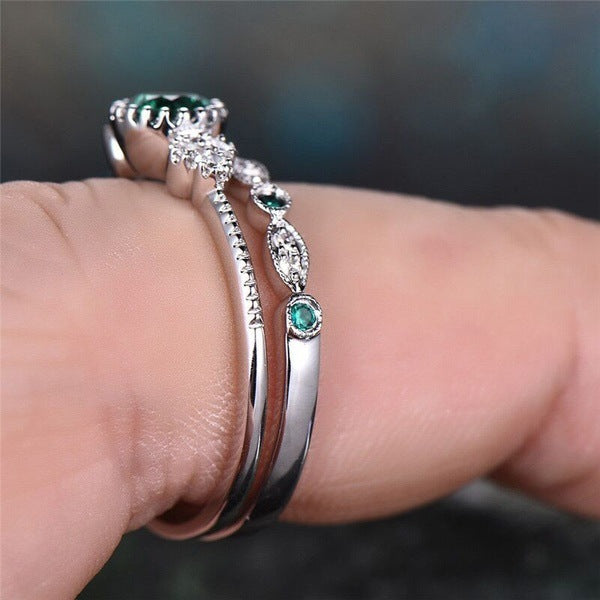 Anillos de Compromiso y Boda Económicos – Piedra Estilo Zafiro o Esmeralda con Zirconias