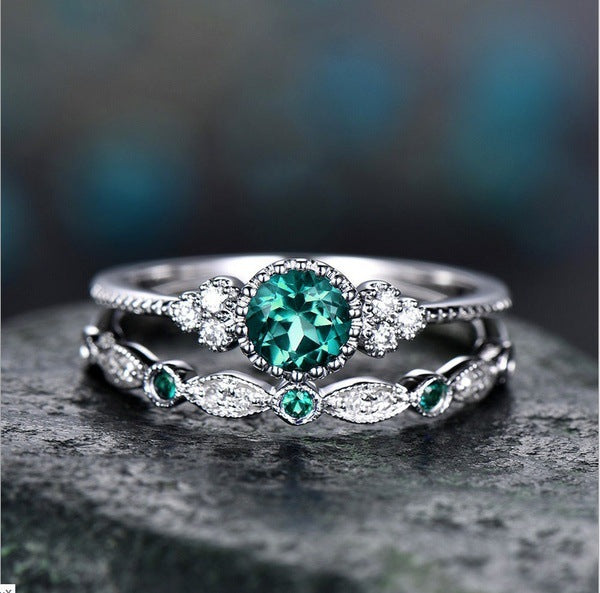 Anillos de Compromiso y Boda Económicos – Piedra Estilo Zafiro o Esmeralda con Zirconias