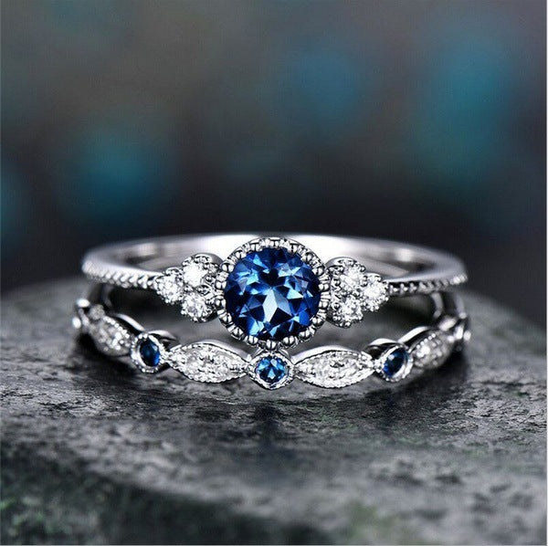 Anillos de Compromiso y Boda Económicos – Piedra Estilo Zafiro o Esmeralda con Zirconias