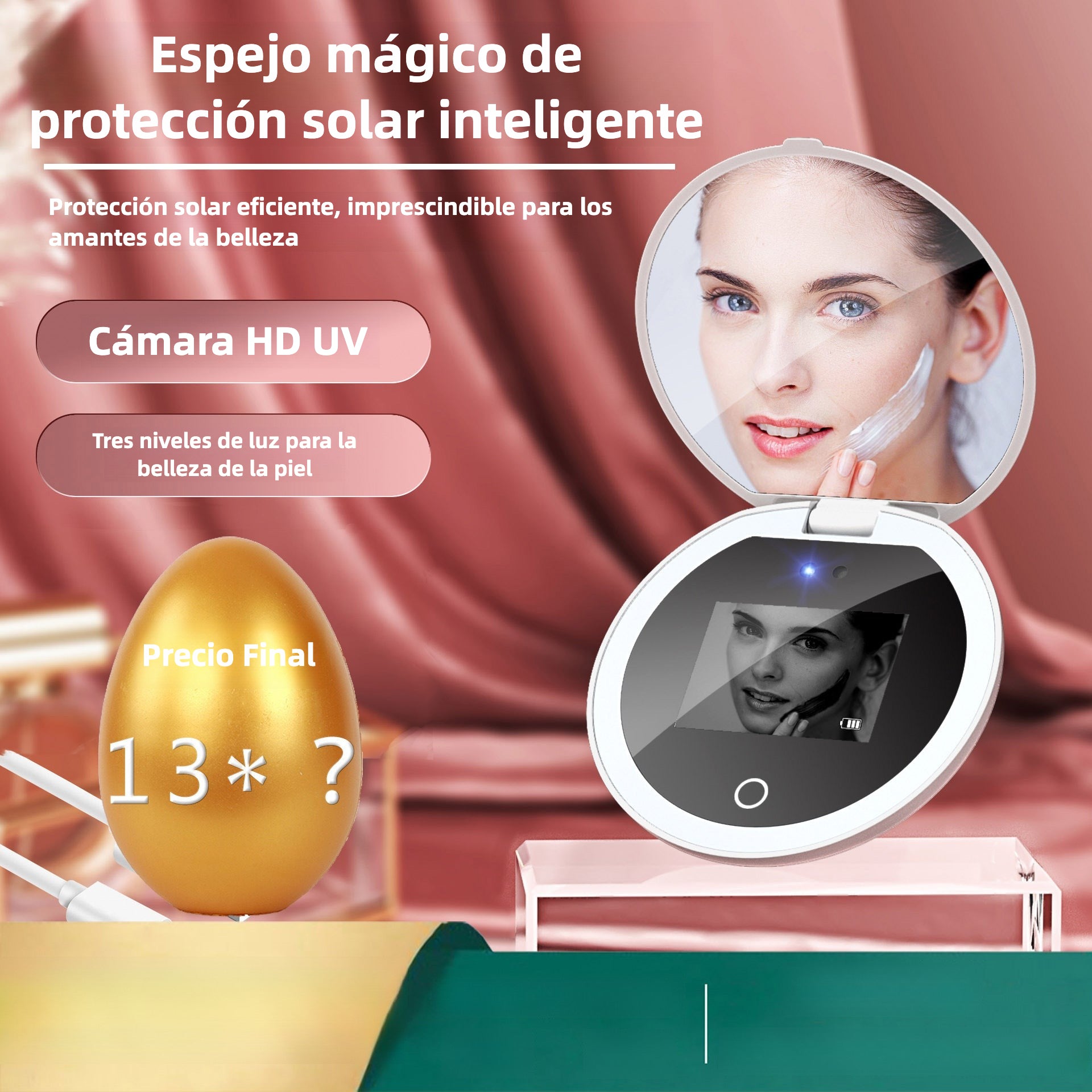 Smart UV Protection Makeup Mirror: Portable LED with UV Detection