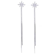 Aretes Largos de Plata 925 – Diseño de Estrella con Borlas y Cierre de Presión