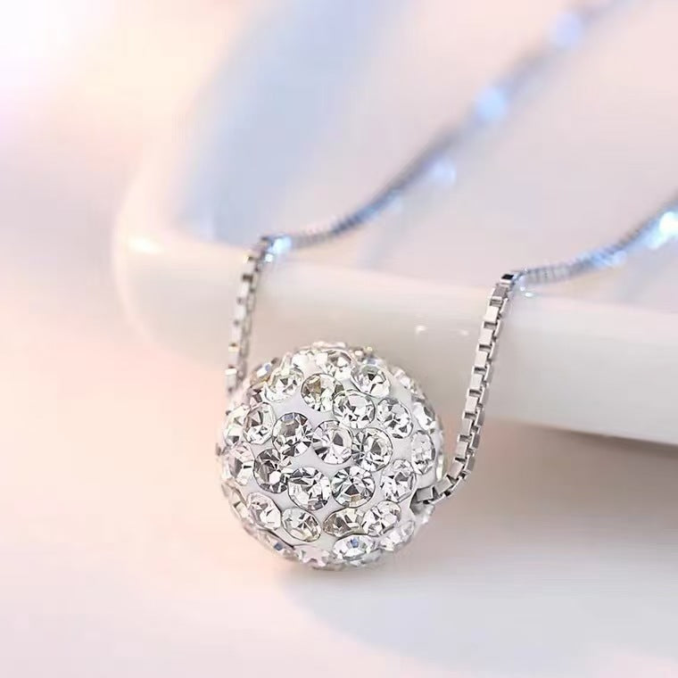 Collar para Clavícula en Plata 925 – Colgante de Esfera con Circonitas para Mujer