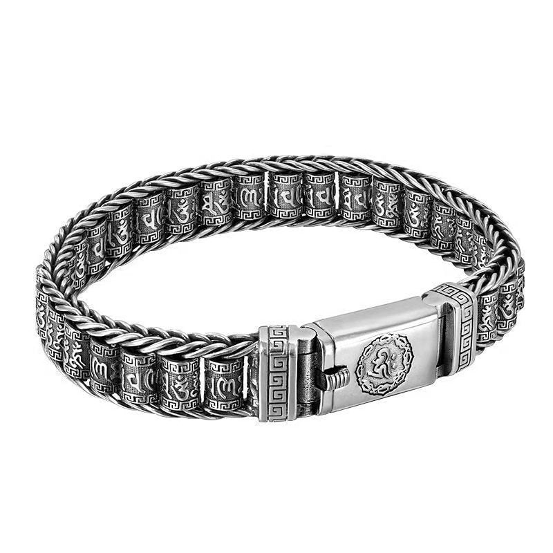Pulsera budista tibetana con tambores de oración y símbolos de seis mantras