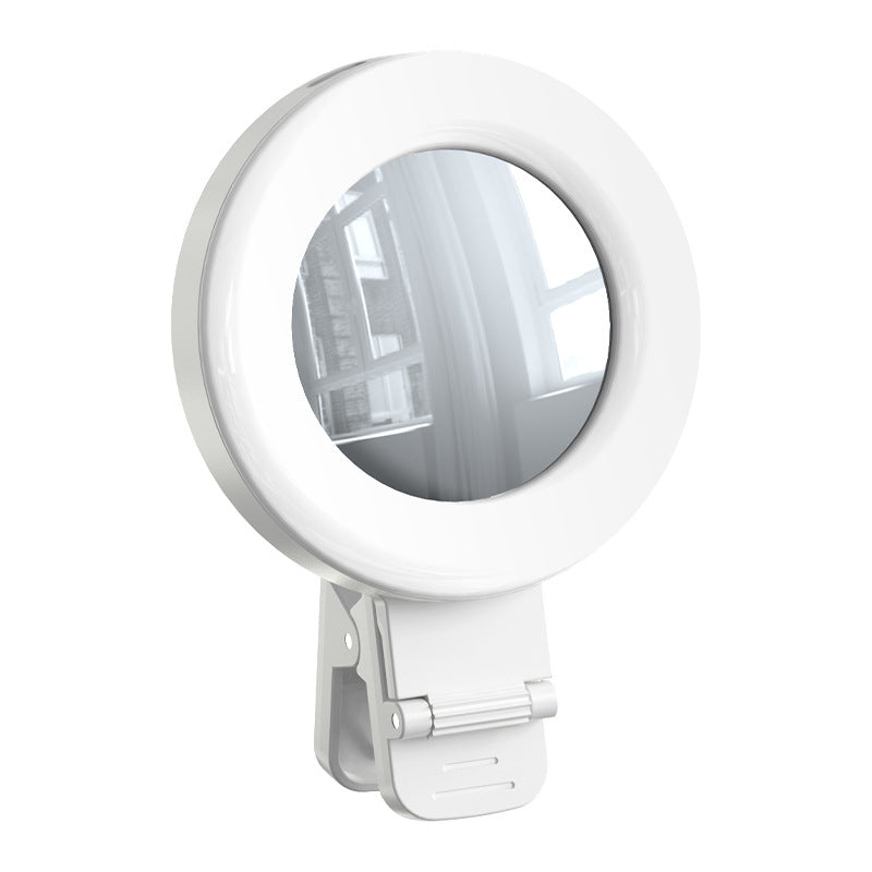 Espejo de teléfono portátil con luz LED: Mini luz de relleno anular para selfies